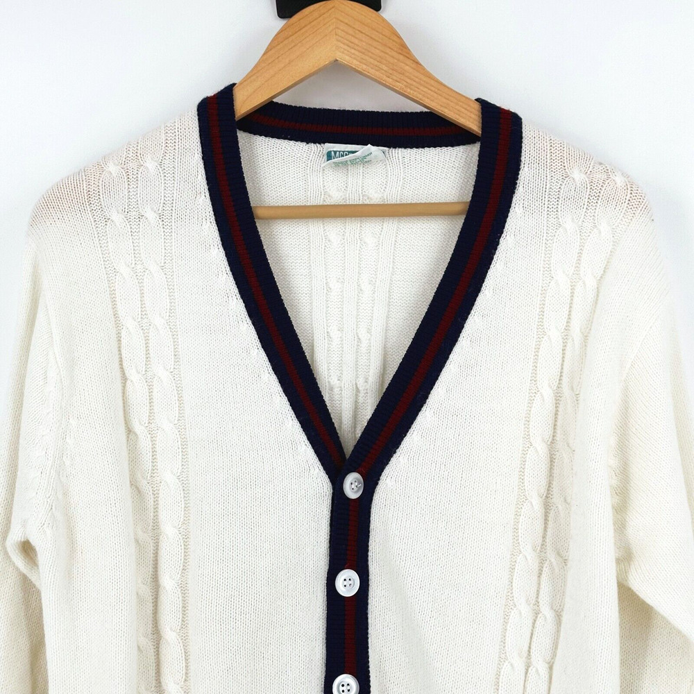 VTG Mcgregor Competitors Cardigan Large Tenniscore Preppy Old Money Cable Knit - Picture 2 of 6